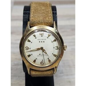 Vintage Men's Benrus 3 Star 25 Jewel Gold Rolled Gold -Self Winding Watch, Works